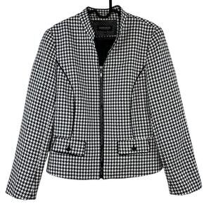 John Meyer Collection Houndstooth Black and White Jacket Size 8 Preppy Corpcore
